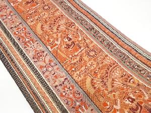 縞に人物・花葉模様織出し袋帯